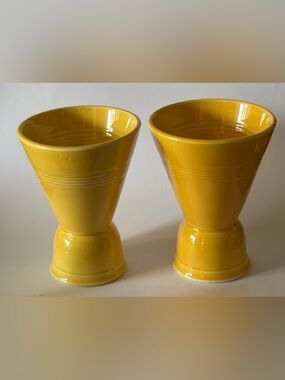 Vintage Mid Century Double Egg Cups Yellow Set of Two 3 3/4”